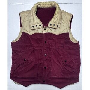 Vintage Alpine Ski Vest XL Reversible Corduroy Puffer Burgundy Tan Snap Outdoor‎